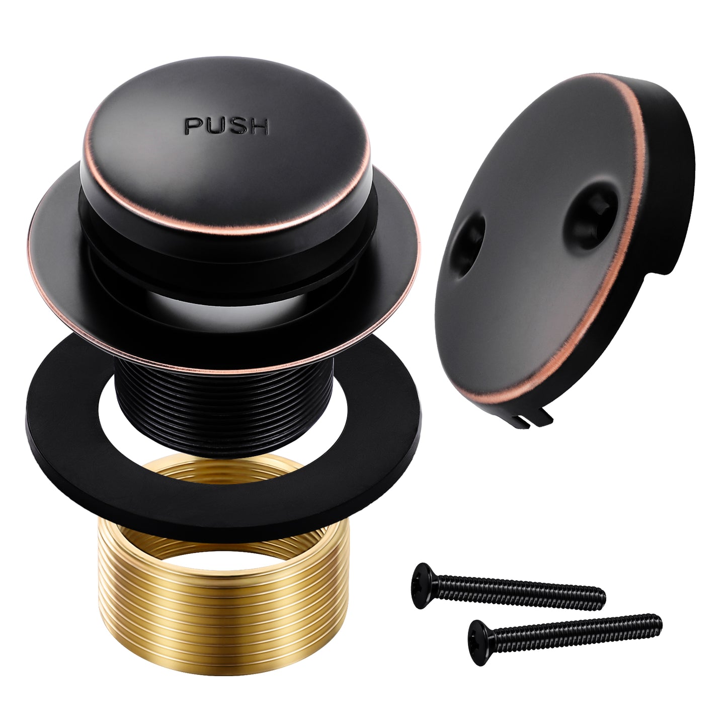 Matte Black Bathtub Drain Tip-Toe Tub Trim Set with Two-Hole Overflow Faceplate Bathroom Tub Drains Replacement Conversion Tub Drain Kit Assembly with Universal Fine & Coarse Thread