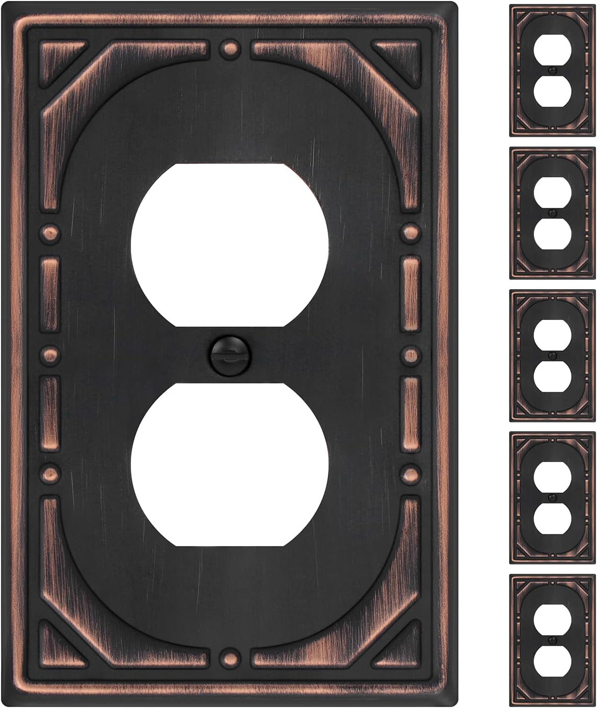 6 Pack Duplex Outlet Covers Wall Plates, Oil Rubbed Bronze Metal Electric Receptacle Cover, Classic Retro Style Decorative Switch Plate and Outlet Cover, 1 Gang Wall Plate for Electrical Outlets