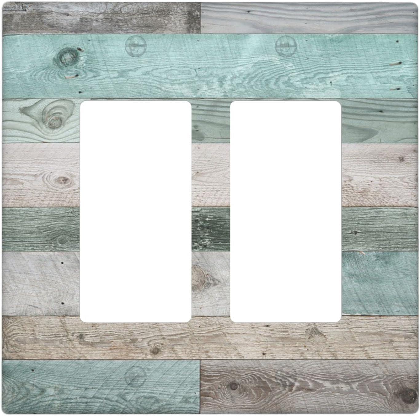 Farmhouse Decorative Double Decorator Light Switch or Outlet Wall Plate Cover Retro Wood Rustic 2 Gang Wall Plate Vintage Wooden GFCI Receptacle Rocker Plate Covers for Kitchen Bathroom