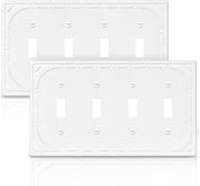 2 Pack Quad Toggle Light Switch Covers Plate, Off White Metal Decorative Switch Plate Covers, 4 Gang Wall Plate for Light Switch - Classic Retro Style