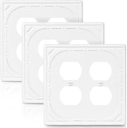 Metal Double Outlet Covers Wall Plate, Off White Decorative Light Switch Plate 2 Gang Duplex Outlet Covers - Classic Retro Style, 3 Pack
