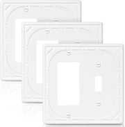 Combination Metal Light Switch Covers Wall Plate, 1 Toggle/1 Decorator Switch Plate Outlet Covers Off White Decorative 2 Gang Wall Plate - Classic Retro Style, 3 Pack