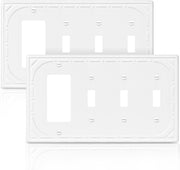 Combination Metal Light Switch Covers Wall Plate, 3 Toggle/1 Decorator Switch Plate Outlet Covers Off White Decorative 4 Gang Wall Plate - Classic Retro Style, 2 Pack