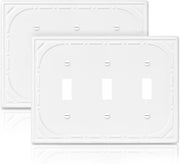 2 Pack Triple Toggle Light Switch Covers Plate, Off White Decorative Metal Switch Plate Covers, 3 Gang Wall Plate for Light Switch - Classic Retro Style