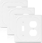 Combination Metal Light Switch Covers Wall Plate, 1 Toggle/1 Duplex Switch Plate Outlet Covers Off White Decorative 2 Gang Wall Plate - Classic Retro Style, 3 Pack