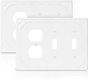 Combination Metal Light Switch Covers Wall Plate, 2 Toggle/1 Outlet Light Switch Covers Off White Decorative 3 Gang Wall Plate - Classic Retro Style, 2 Pack