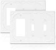 Combination Metal Light Switch Covers Wall Plate, 2 Toggle/1 Decorator Switch Plate Outlet Covers Off White Decorative 3 Gang Wall Plate - Classic Retro Style, 2 Pack
