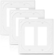 Double Decorator Switch Covers Wall Plate, Off White Decorative Rocker Switch Plates Outlet Covers for Receptacle, GFCI Outlet, Dimmer - Classic Retro Style, 3 Pack