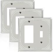 Combination Metal Light Switch Covers Wall Plate, 1 Toggle/1 Decorator Switch Plate Outlet Covers Brushed Nickel Decorative 2 Gang Wall Plate - Classic Retro Style, 3 Pack