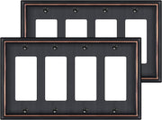 2 Pack Quad Decorator Switch Covers Wall Plate, Oil Rubbed Bronze Metal Material Rocker Switch Plates, 4 Gang Wall Plate for Receptacle, GFCI Outlet, Dimmer Switch - Classic Style