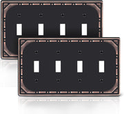 2 Pack Quad Toggle Light Switch Covers Plate, Oil Rubbed Bronze Metal Decorative Switch Plate Covers, 4 Gang Wall Plate for Light Switch - Classic Retro Style