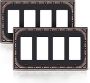 2 Pack Quad Decorator Switch Covers Wall Plate, Oil Rubbed Bronze Metal Decorative Rocker Switch Plates, 4 Gang Wall Plate for Receptacle, GFCI Outlet, Dimmer Switch - Classic Style