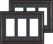 2 Pack Triple Decorator Switch Covers Wall Plate, Oil Rubbed Bronze Metal Material Rocker Switch Plates, 3 Gang Wall Plate for Receptacle, GFCI Outlet, Dimmer Switch - Classic Style