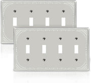 2 Pack Quad Toggle Light Switch Covers Plate, Brushed Nickel Metal Decorative Switch Plate Covers, 4 Gang Wall Plate for Light Switch - Classic Retro Style