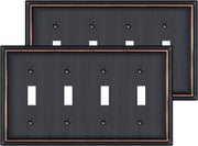 2 Pack Quad Toggle Light Switch Covers Plate, Oil Rubbed Bronze Metal Material Switch Plate Covers, 4 Gang Wall Plate for Light Switch - Classic Style