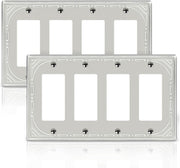 2 Pack Quad Decorator Switch Covers Wall Plate, Brushed Nickel Metal Decorative Rocker Switch Plates