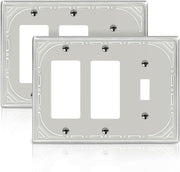 Combination Metal Light Switch Covers Wall Plate, 1 Toggle/2 Decorator Switch Plate Outlet Covers Brushed Nickel Decorative 3 Gang Wall Plate - Classic Retro Style, 2 Pack