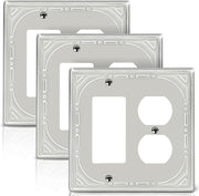 Combination Metal Light Switch Covers Wall Plate, Outlet /1 Decorator Switch Plate Outlet Covers Brushed Nickel Decorative 2 Gang Wall Plate - Classic Retro Style, 3 Pack