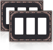 2 Pack Triple Decorator Switch Covers Wall Plate, Oil Rubbed Bronze Decorative Metal Rocker Switch Plates