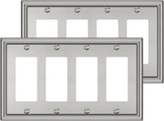 2 Pack Quad Decorator Switch Covers Wall Plate, Brushed Nickel Metal Rocker Switch Plates, 4 Gang Wall Plate for Receptacle, GFCI Outlet, Dimmer
