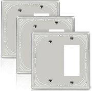 Combination Metal Light Switch Covers Wall Plate, 1 Blank/1 Decorator Switch Plate Outlet Covers Brushed Nickel Decorative 2 Gang Wall Plate - Classic Retro Style, 3 Pack