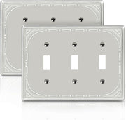 2 Pack Triple Toggle Light Switch Covers Plate, Brushed Nickel Decorative Metal Switch Plate Covers, 3 Gang Wall Plate for Light Switch - Classic Retro Style