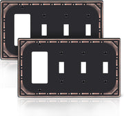 Combination Metal Light Switch Covers Wall Plate, 3 Toggle/1 Decorator Switch Plate Outlet Covers Oil Rubbed Bronze Decorative 4 Gang Wall Plate - Classic Retro Style, 2 Pack