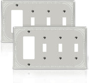 Combination Metal Light Switch Covers Wall Plate, 3 Toggle/1 Decorator Switch Plate Outlet Covers Brushed Nickel Decorative 4 Gang Wall Plate - Classic Retro Style, 2 Pack