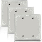 Double Blank Light Switch Covers Wall Plate, Metal Switch Plate Outlet Covers Brushed Nickel Decorative 2 Gang Wall Plate - Classic Retro Style, 3 Pack