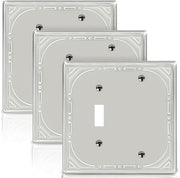 Combination Metal Light Switch Covers Wall Plate, 1 Toggle/1 Blank Switch Plate Outlet Covers Brushed Nickel Decorative 2 Gang Wall Plate - Classic Retro Style, 3 Pack