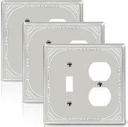 Combination Metal Light Switch Covers Wall Plate, 1 Toggle/1 Duplex Switch Plate Outlet Covers Brushed Nickel Decorative 2 Gang Wall Plate - Classic Retro Style, 3 Pack