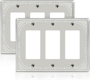 2 Pack Triple Decorator Switch Covers Wall Plate, Brushed Nickel Decorative Metal Rocker Switch Plates