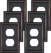 6 Pack Duplex Outlet Covers Wall Plates, Oil Rubbed Bronze Metal Electric Receptacle Cover, Classic Decorative Switch Plate and Outlet Cover, 1 Gang Wall Plate for Electrical Outlets