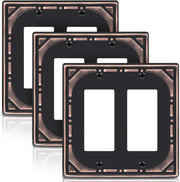 Double Decorator Switch Covers Wall Plate, Oil Rubbed Bronze Decorative Rocker Switch Plates Outlet Covers for Receptacle, GFCI Outlet, Dimmer - Classic Retro Style, 3 Pack