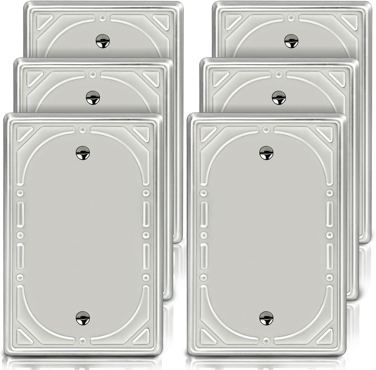 Brushed Nickel Decorative Blank Light Switch Covers Plate, Metal Material 1 Gang Wall Plates for Blank Light Switch, Single Blank Switch Plate Cover - Classic Retro Style, 6 Pack