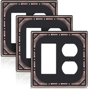 Combination Metal Light Switch Covers Wall Plate, Outlet /1 Decorator Switch Plate Outlet Covers Oil Rubbed Bronze Decorative 2 Gang Wall Plate - Classic Retro Style, 3 Pack