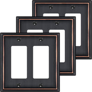 Double Decorator Switch Covers Wall Plate, Oil Rubbed Bronze Decorative Rocker Switch Plates Outlet Covers for Receptacle, GFCI Outlet, Dimmer - Classic Style, 3 Pack