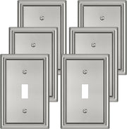 Brushed Nickel Decorative Light Switch Covers Plate, Metal Material 1 Gang Wall Plates for Light Switch, Single Toggle Switch Plate Cover - Classic Style, 6 Pack