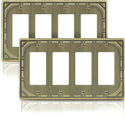 2 Pack Quad Decorator Switch Covers Wall Plate, Antique Brass Metal Decorative Rocker Switch Plates
