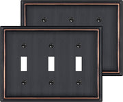 2 Pack Triple Toggle Light Switch Covers Plate, Oil Rubbed Bronze Metal Material Switch Plate Covers, 3 Gang Wall Plate for Light Switch - Classic Style