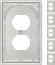 6 Pack Duplex Outlet Covers Wall Plates, Brushed Nickel Metal Electric Receptacle Cover, Classic Retro Style Decorative Switch Plate and Outlet Cover, 1 Gang Wall Plate for Electrical Outlets