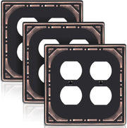 Metal Double Outlet Covers Wall Plate, Oil Rubbed Bronze Decorative Light Switch Plate 2 Gang Duplex Outlet Covers - Classic Retro Style, 3 Pack