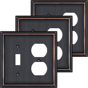 Combination Metal Light Switch Covers Wall Plate, 1 Toggle/1 Duplex Switch Plate Outlet Covers Oil Rubbed Bronze Decorative 2 Gang Wall Plate - Classic Style, 3 Pack