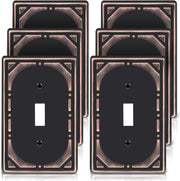 Oil Rubbed Bronze Decorative Light Switch Covers Plate, Metal Material 1 Gang Wall Plates for Light Switch, Single Toggle Switch Plate Cover - Classic Retro Style, 6 Pack