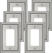 6 Pack Single Decorator Switch Covers Wall Plate, Brushed Nickel Decorative Rocker Switch Plates Outlet Covers for Receptacle, GFCI Outlet, Dimmer - Classic Style, 1 Gang Decorator