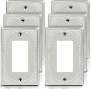 6 Pack Single Decorator Switch Covers Wall Plate, Brushed Nickel Decorative Rocker Switch Plates Outlet Covers for Receptacle, GFCI Outlet, Dimmer - Classic Retro Style, 1 Gang Decorator