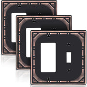 Combination Metal Light Switch Covers Wall Plate, 1 Toggle/1 Decorator Switch Plate Outlet Covers Oil Rubbed Bronze Decorative 2 Gang Wall Plate - Classic Retro Style, 3 Pack