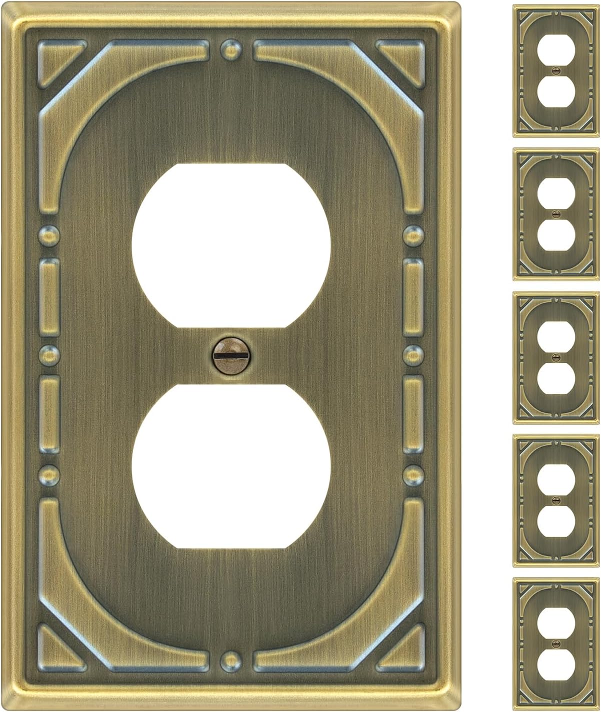 6 Pack Duplex Outlet Covers Wall Plates, Antique Brass Metal Electric Receptacle Cover, Classic Retro Style Decorative Switch Plate and Outlet Cover, 1 Gang Wall Plate for Electrical Outlets