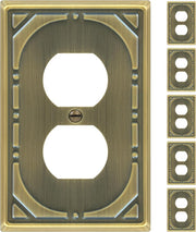6 Pack Duplex Outlet Covers Wall Plates, Antique Brass Metal Electric Receptacle Cover, Classic Retro Style Decorative Switch Plate and Outlet Cover, 1 Gang Wall Plate for Electrical Outlets