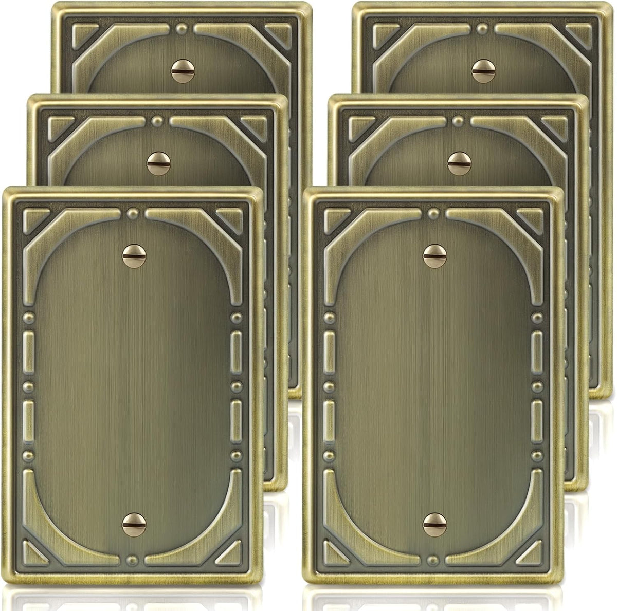 Antique Brass Decorative Blank Light Switch Covers Plate, Metal Material 1 Gang Wall Plates for Blank Light Switch, Single Blank Switch Plate Cover - Classic Retro Style, 6 Pack